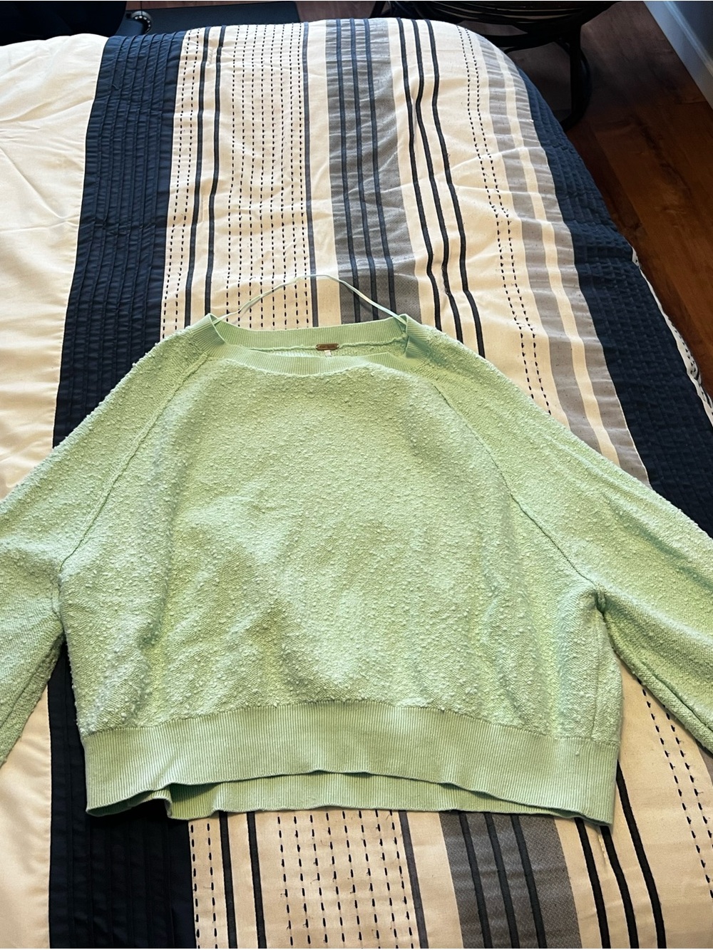 Free People Mint Green Textured Cropped Sweater